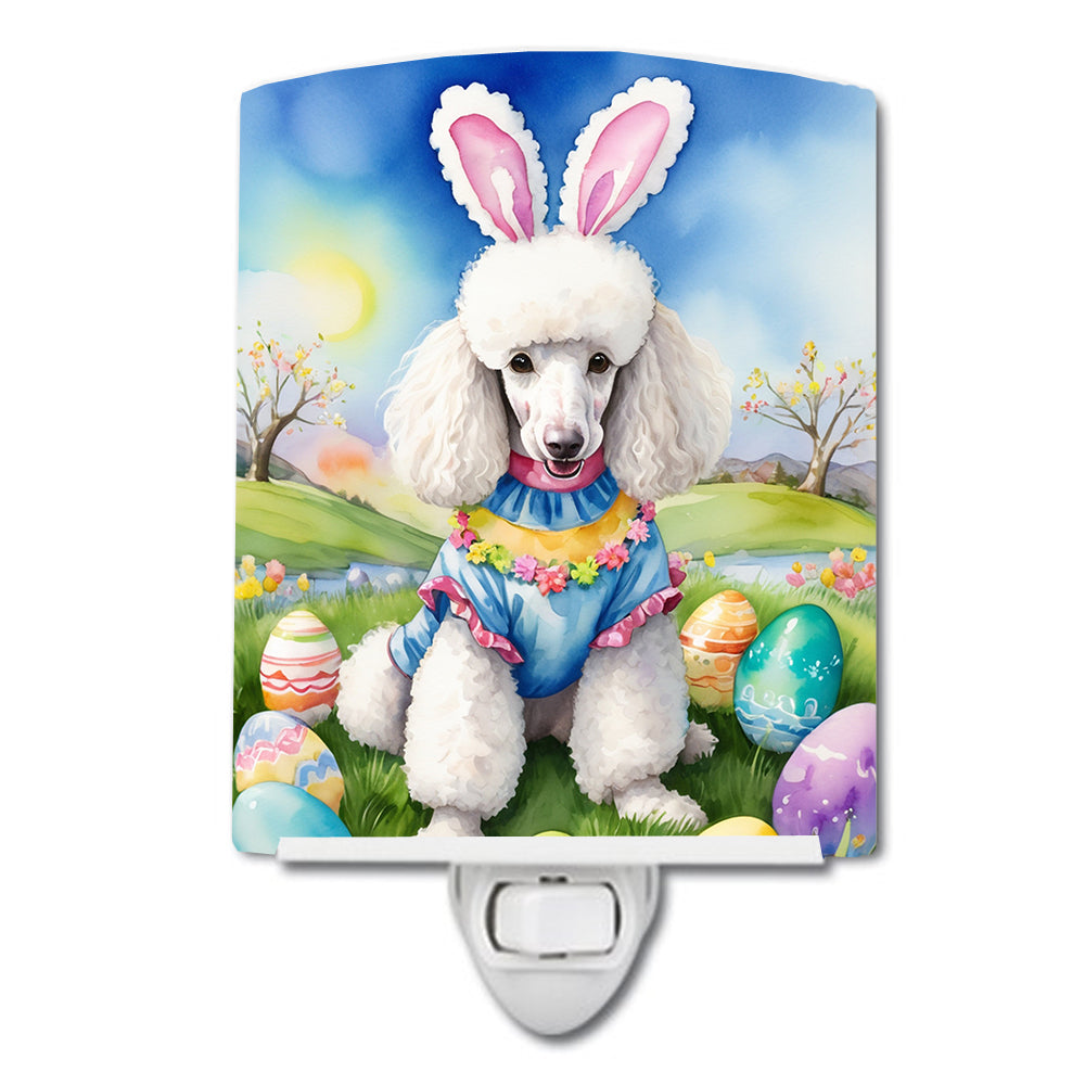 6 x 4 in. White Poodle Easter Egg Hunt Ceramic Night Light