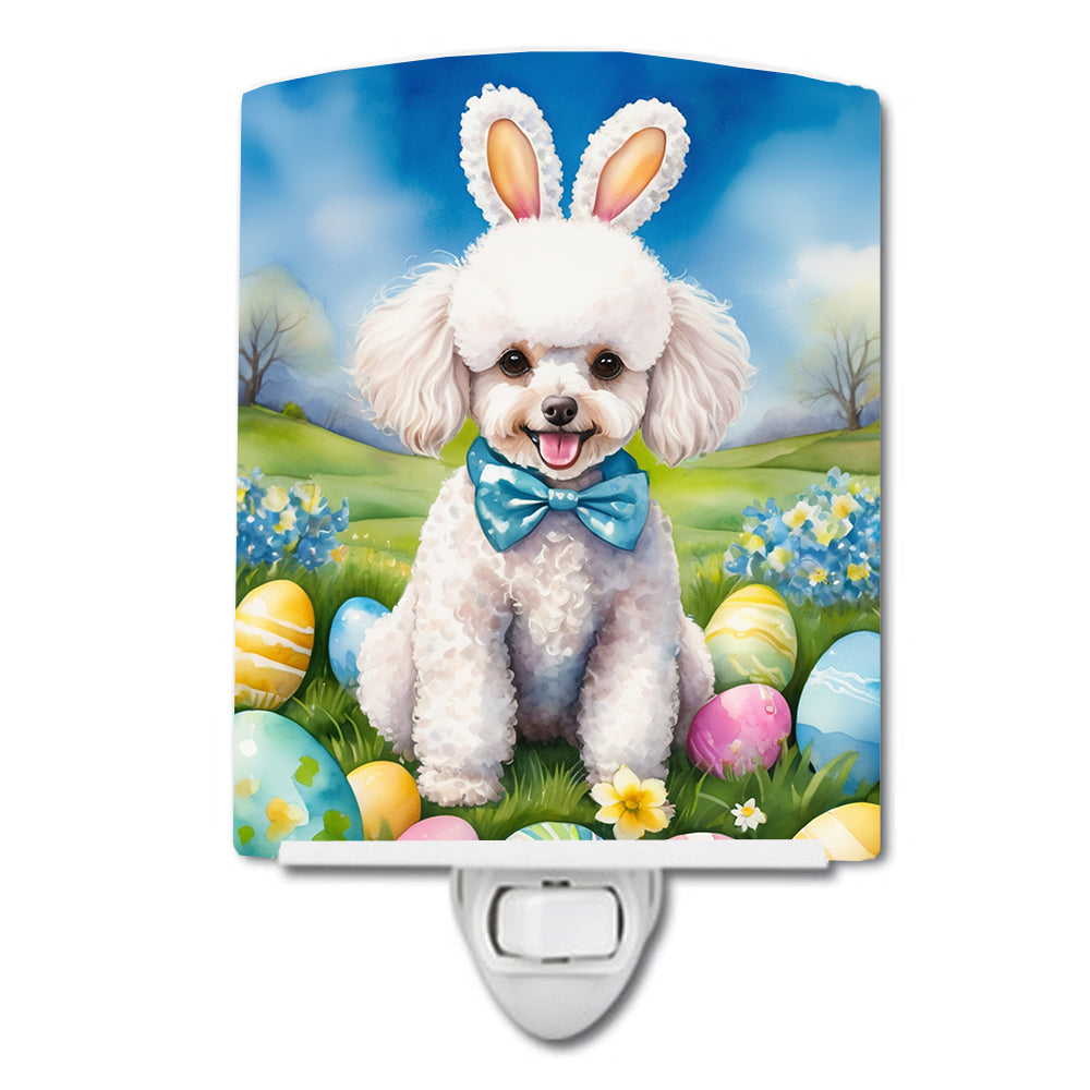 DAC5147CNL 6 x 4 in. White Poodle Easter Egg Hunt Ceramic Night Light