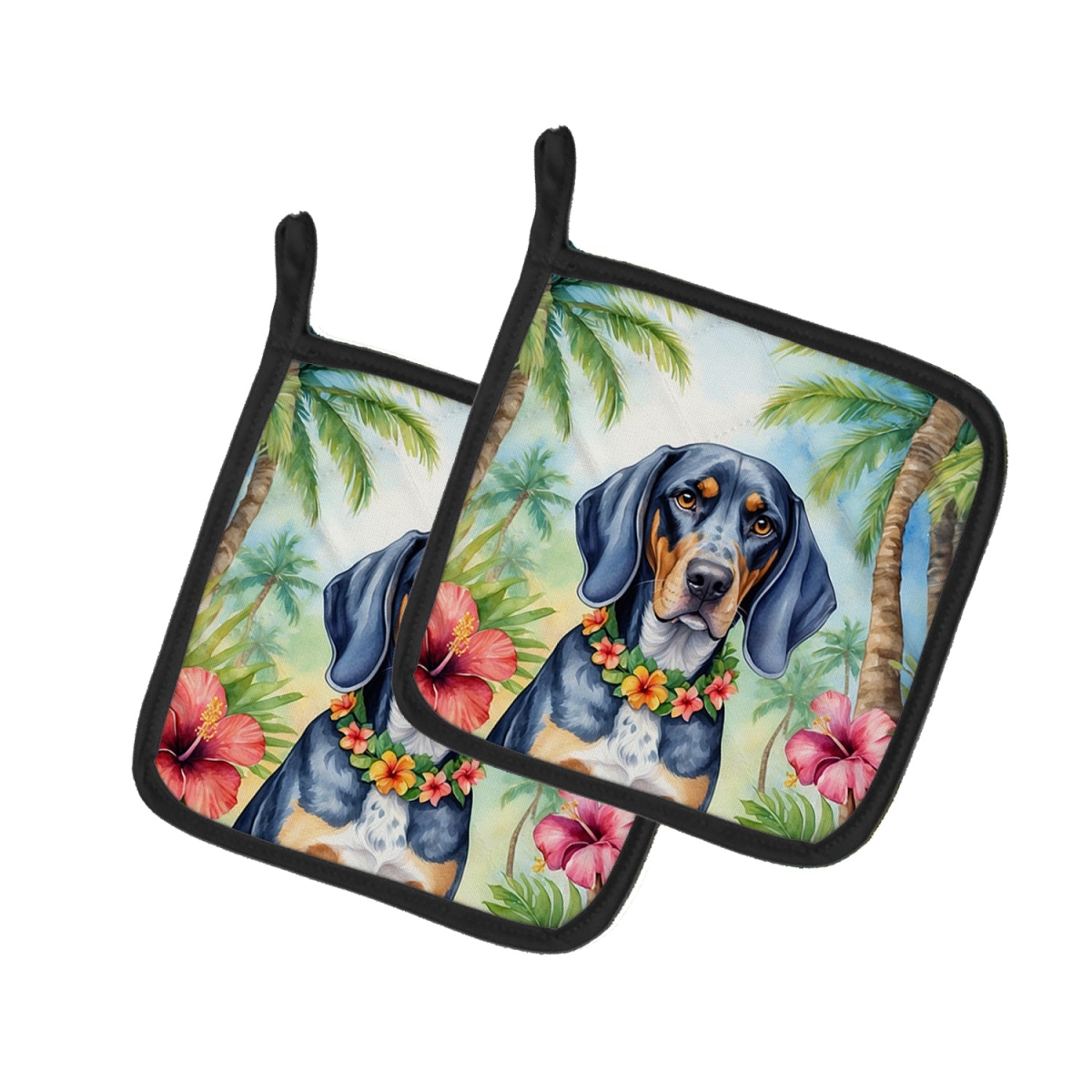 DAC6376PTHD 7.5 x 7.5 in. Bluetick Coonhound Luau Pair of Pot Holder