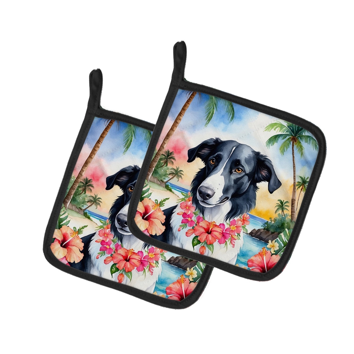 7.5 x 7.5 in. Borzoi Luau Pair of Pot Holder