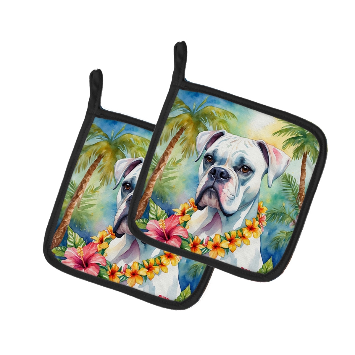 DAC6386PTHD 7.5 x 7.5 in. White Boxer Luau Pair of Pot Holder