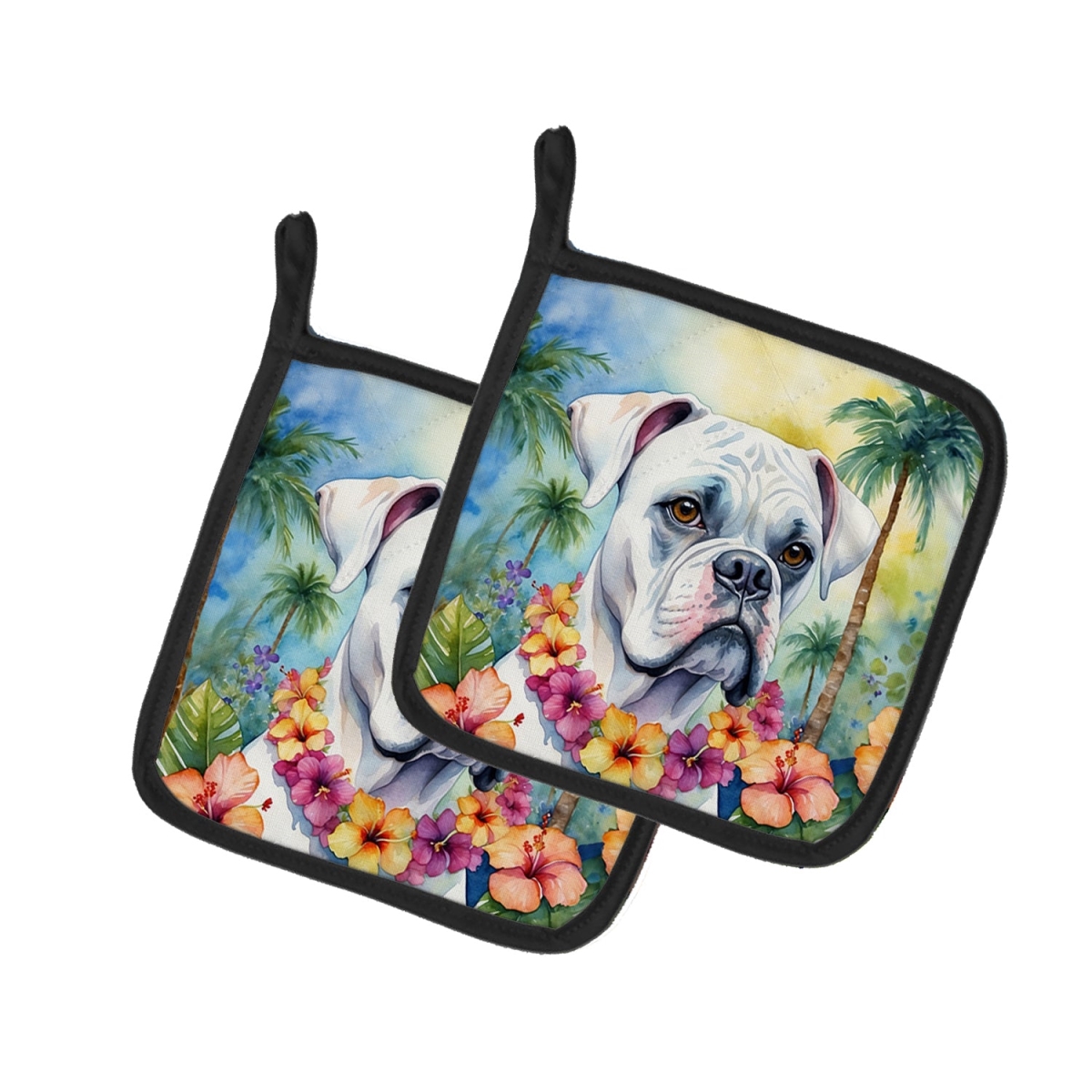DAC6387PTHD 7.5 x 7.5 in. White Boxer Luau Pair of Pot Holder