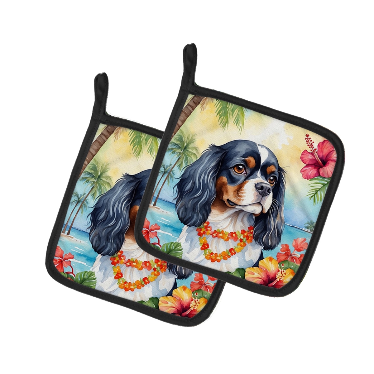 7.5 x 7.5 in. Cavalier Spaniel Luau Pair of Pot Holder
