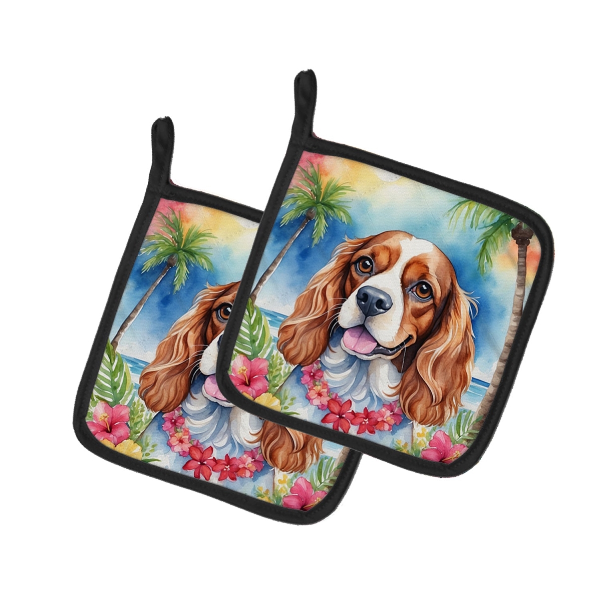 DAC6401PTHD 7.5 x 7.5 in. Cavalier Spaniel Luau Pair of Pot Holder
