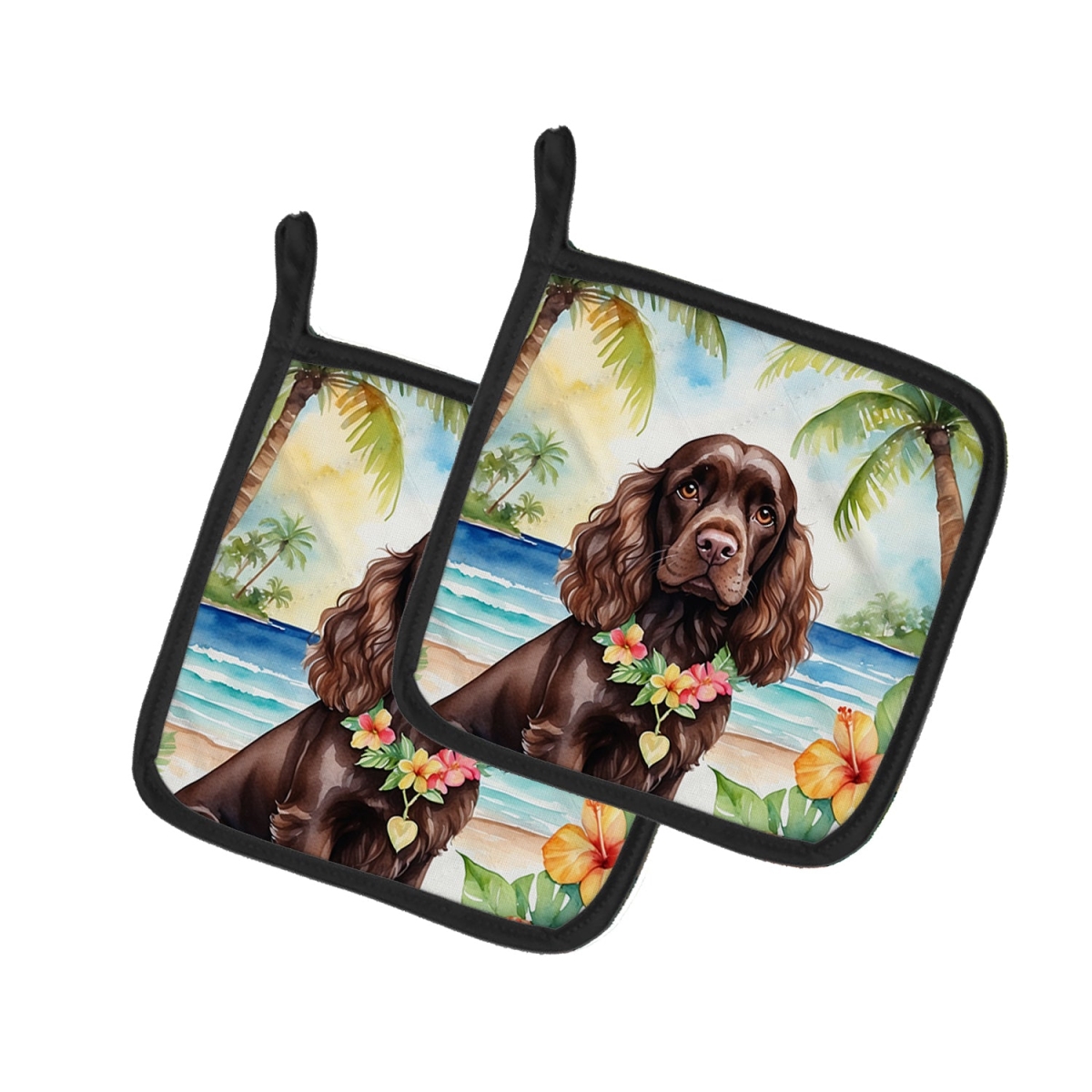 7.5 x 7.5 in. Cocker Spaniel Luau Pair of Pot Holder