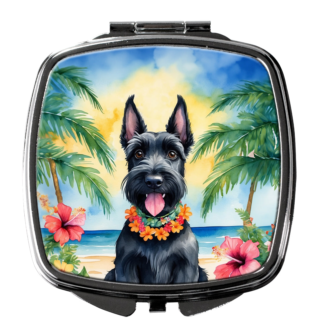 3 x 2.75 in. Scottish Terrier Luau Compact Mirror