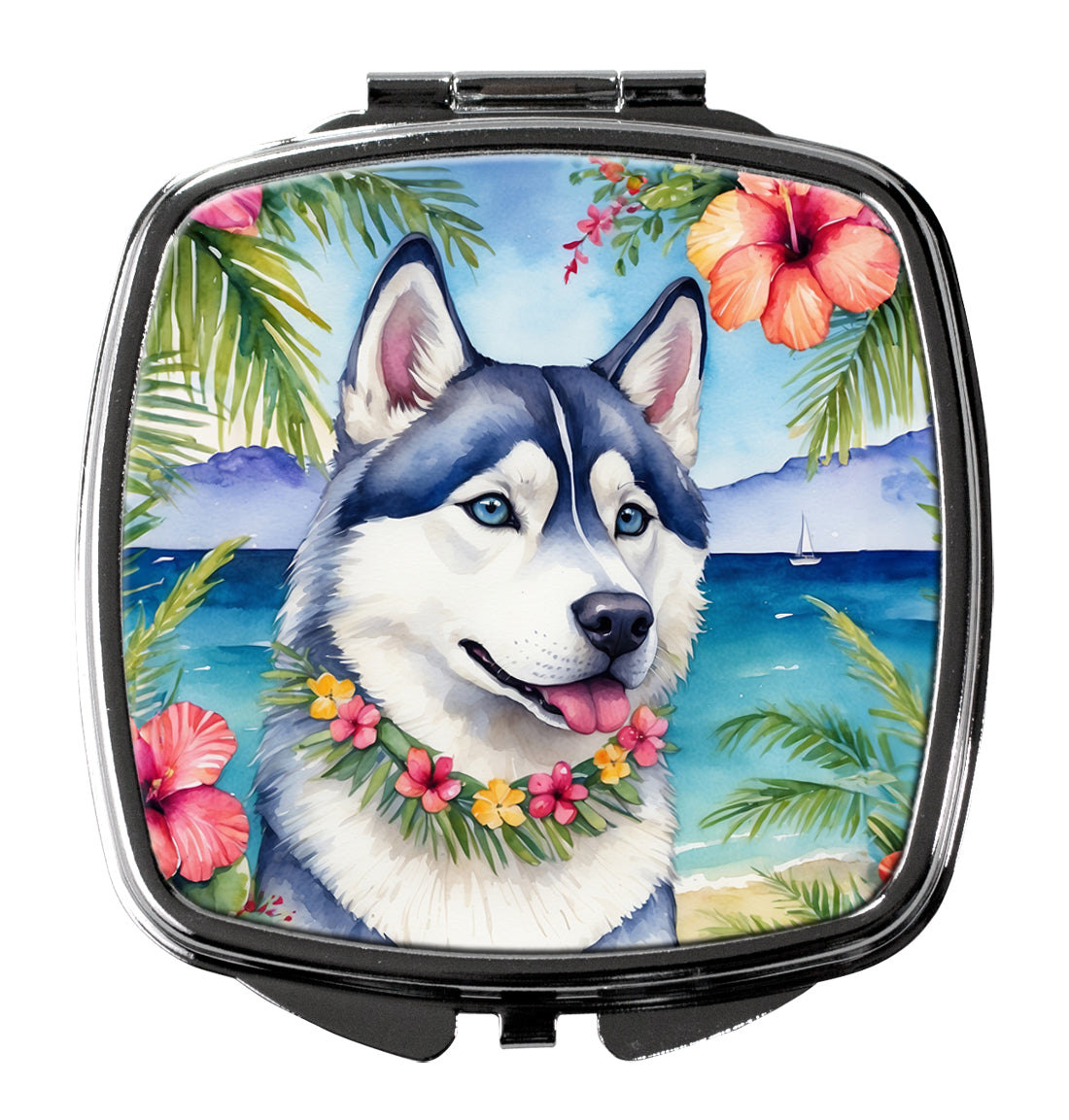 DAC6522SCM 3 x 2.75 in. Siberian Husky Luau Compact Mirror
