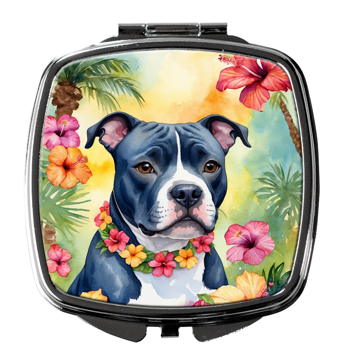 3 x 2.75 in. Staffordshire Bull Terrier Luau Compact Mirror