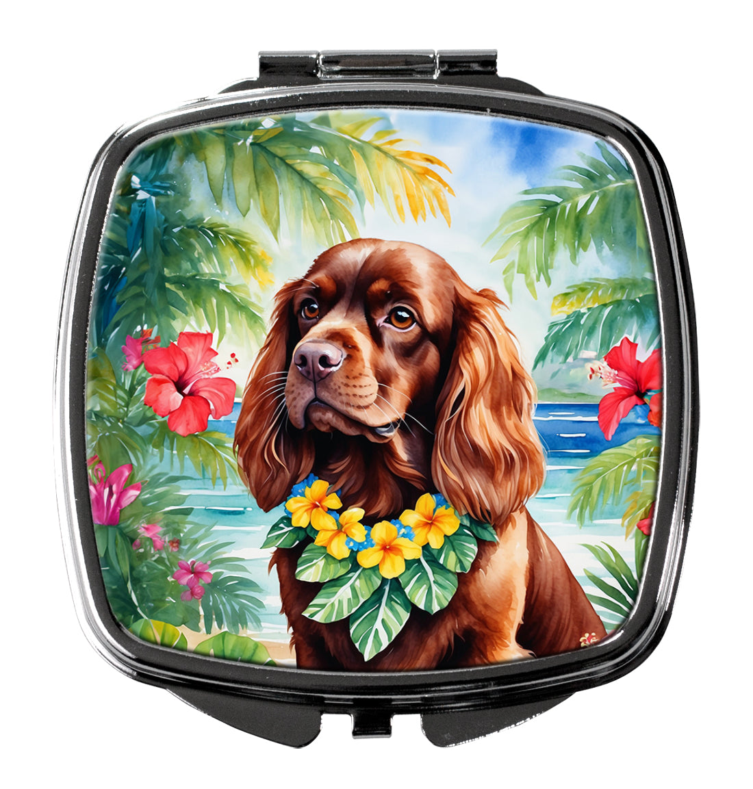 DAC6526SCM 3 x 2.75 in. Sussex Spaniel Luau Compact Mirror