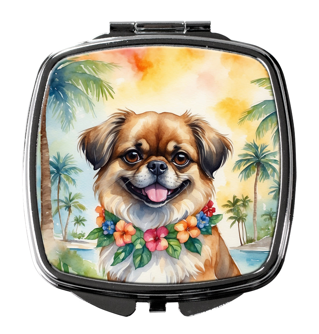 3 x 2.75 in. Tibetan Spaniel Luau Compact Mirror