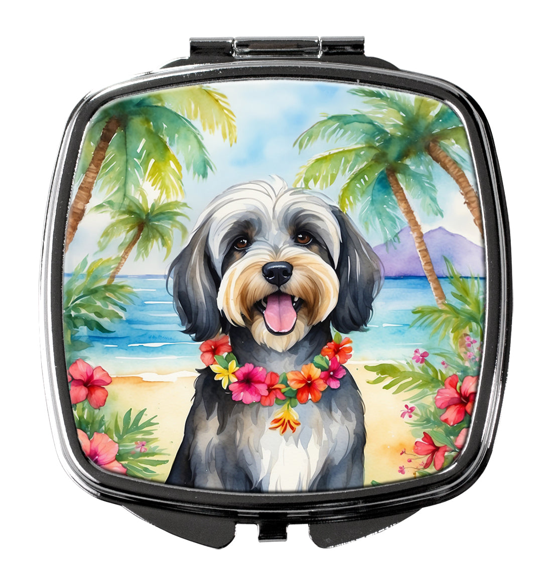 DAC6529SCM 3 x 2.75 in. Tibetan Terrier Luau Compact Mirror