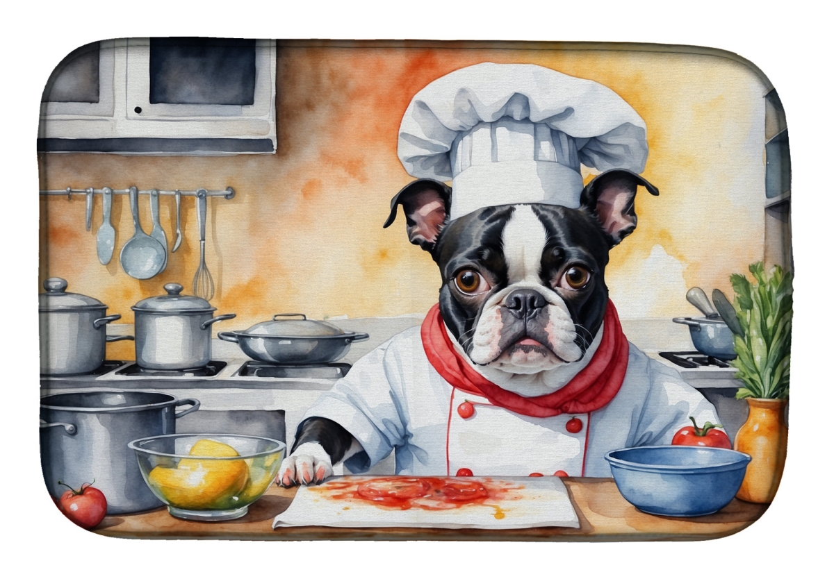 Picture of Carolines Treasures DAC6215DDM 21 x 14 in. Boston Terrier The Chef Dish Drying Mat