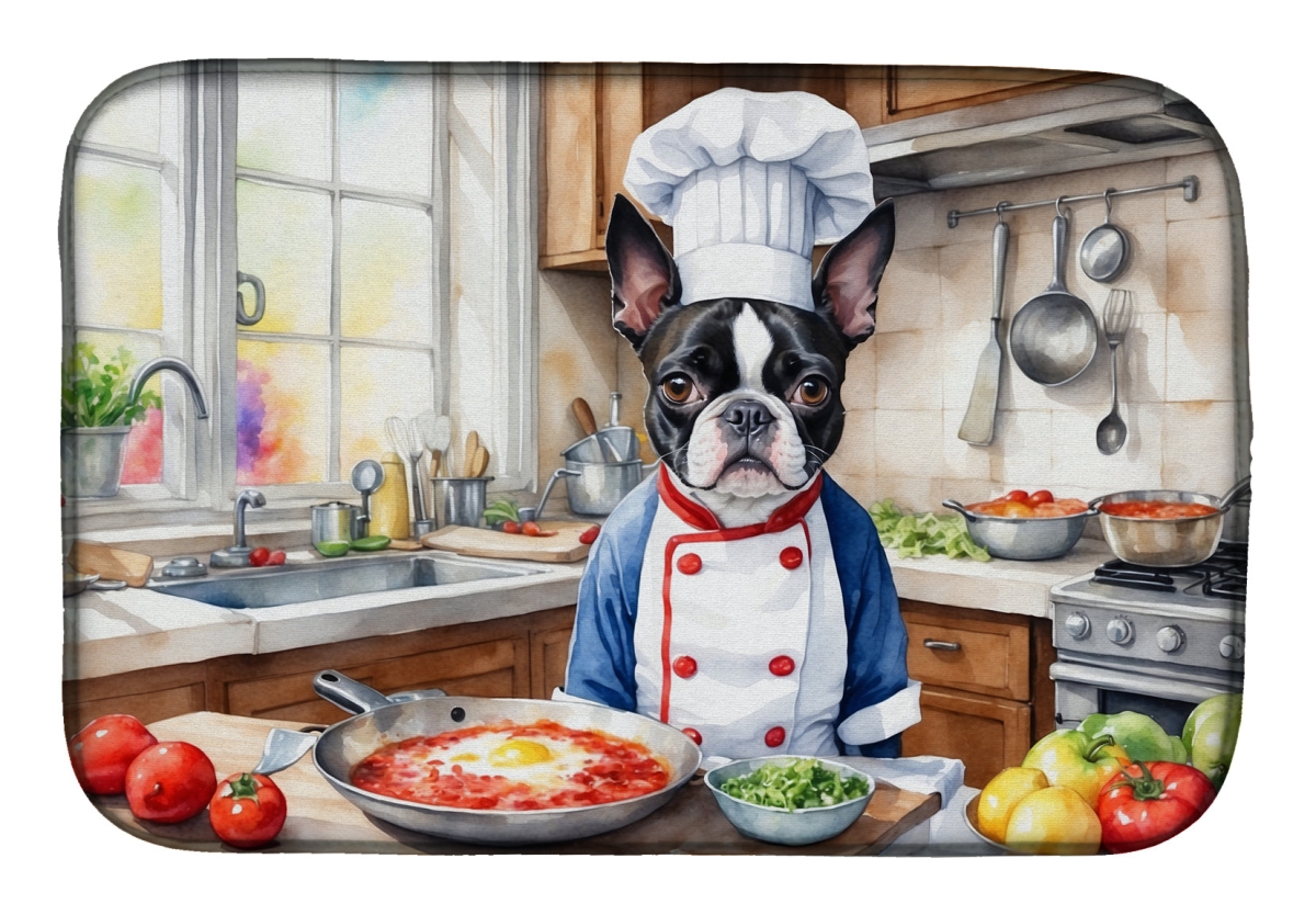 Picture of Carolines Treasures DAC6216DDM 21 x 14 in. Boston Terrier The Chef Dish Drying Mat
