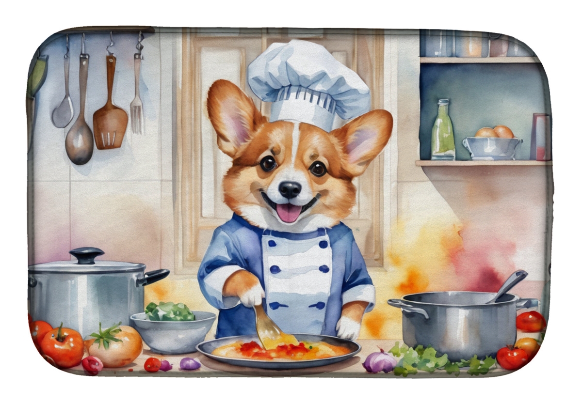 Picture of Carolines Treasures DAC6235DDM 21 x 14 in. Corgi The Chef Dish Drying Mat