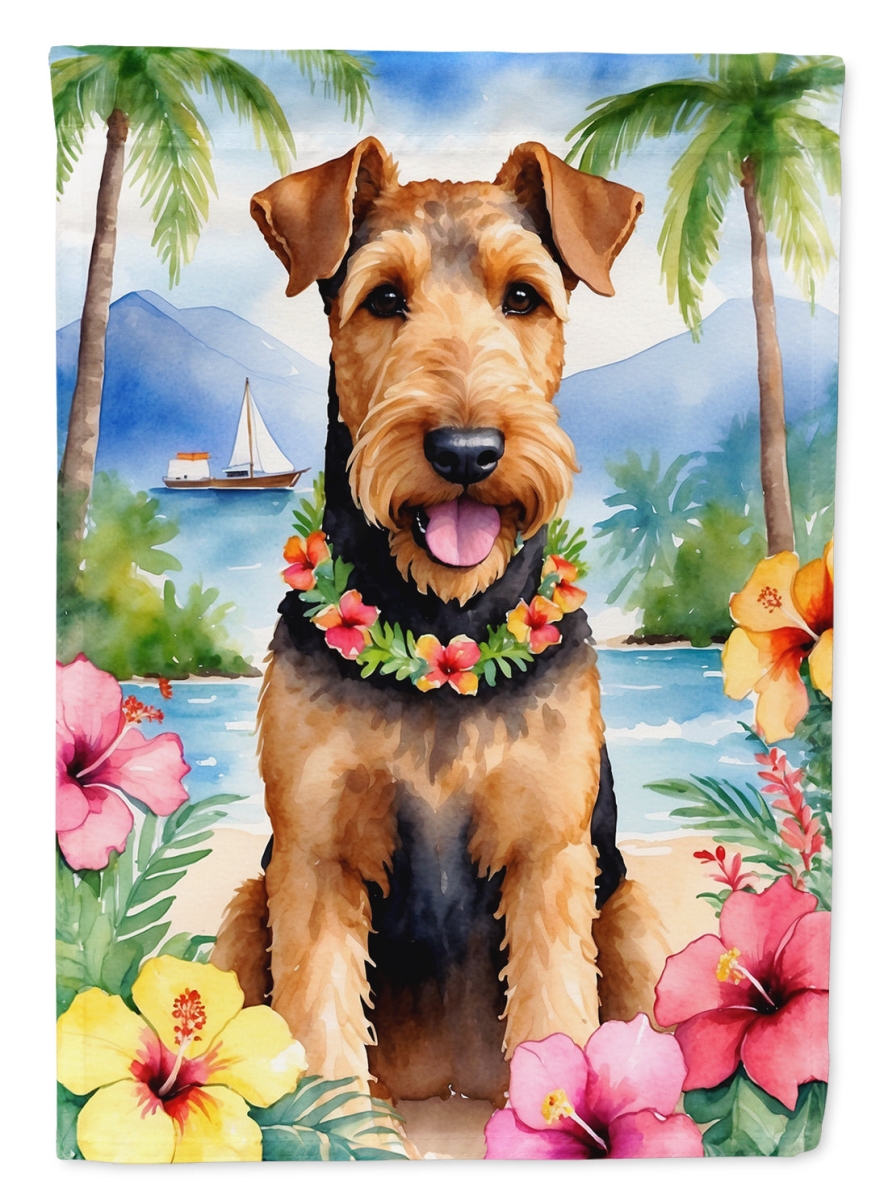 DAC6347CHF 40 x 28 in. Airedale Terrier Luau House Flag