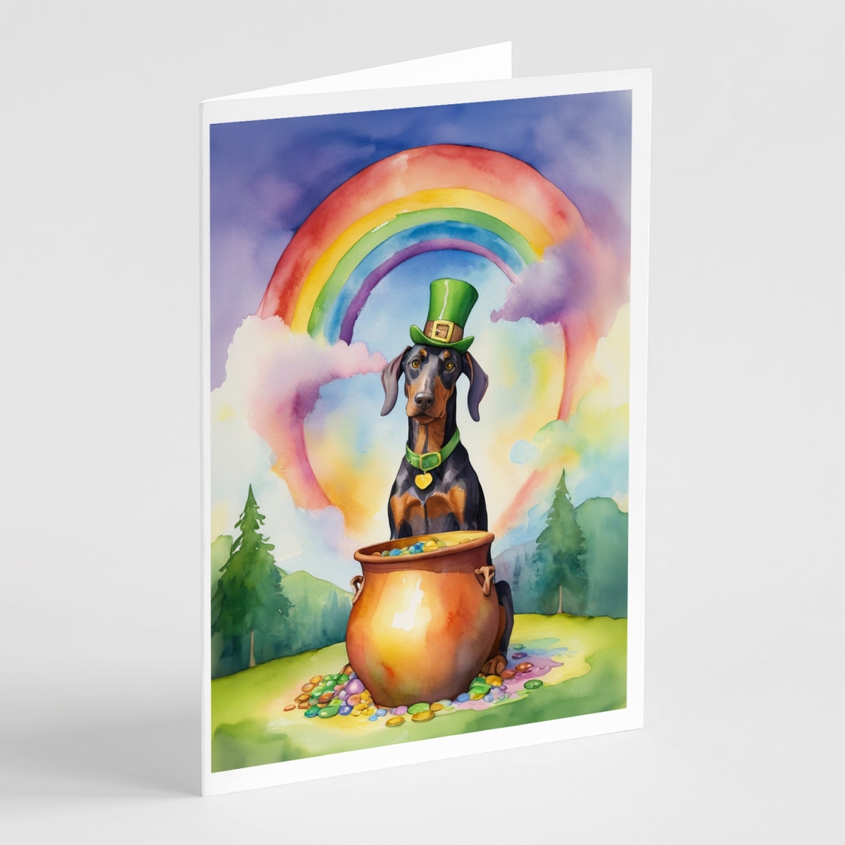 DAC5527GCA7P 5 x 7 in. Doberman Pinscher St Patricks Day Greeting Cards - Pack of 8