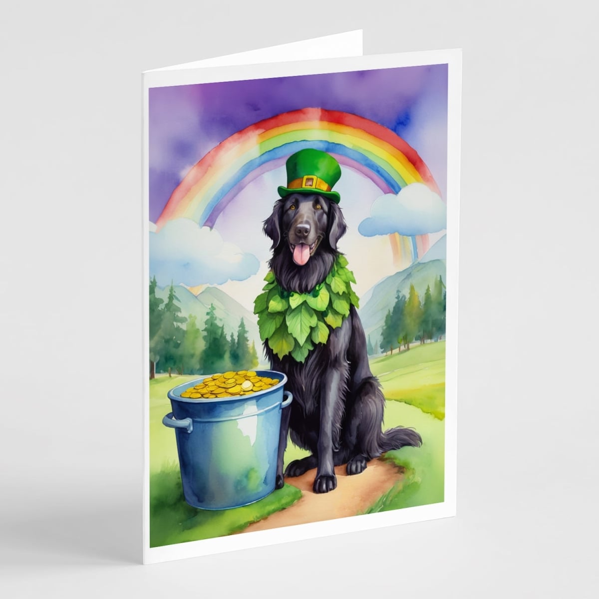 DAC5538GCA7P 5 x 7 in. Flat-Coated Retriever St Patricks Day Greeting Cards - Pack of 8
