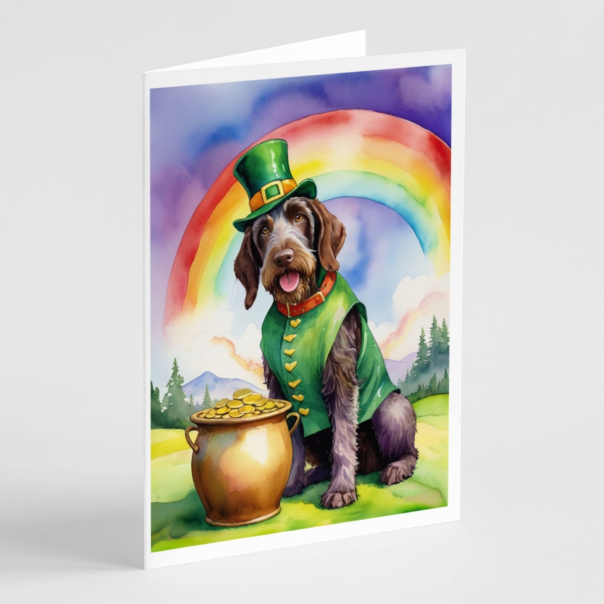 DAC5545GCA7P 5 x 7 in. German Wirehaired Pointer St Patricks Day Greeting Cards - Pack of 8