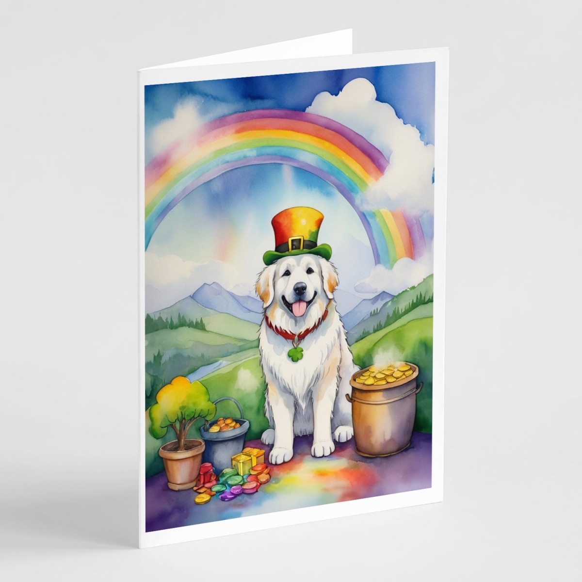 DAC5551GCA7P 5 x 7 in. Great Pyrenees St Patricks Day Greeting Cards - Pack of 8