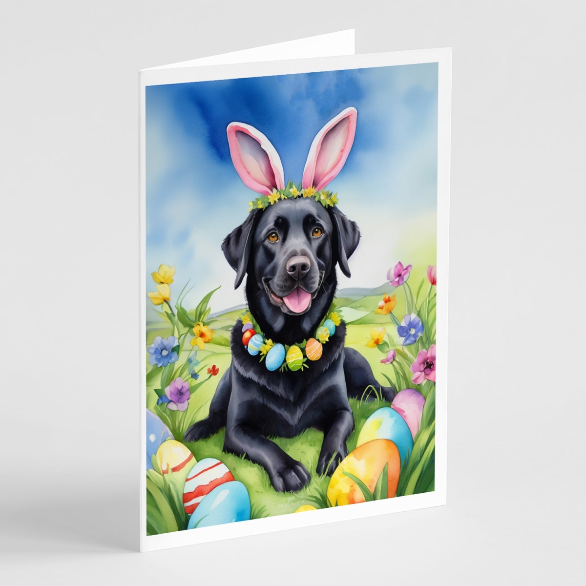 DAC5093GCA7P 5 x 7 in. Black Labrador Retriever Easter Egg Hunt Greeting Cards - Pack of 8