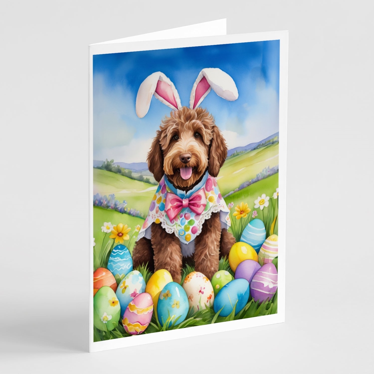 5 x 7 in. Labradoodle Easter Egg Hunt Greeting Cards - Pack of 8