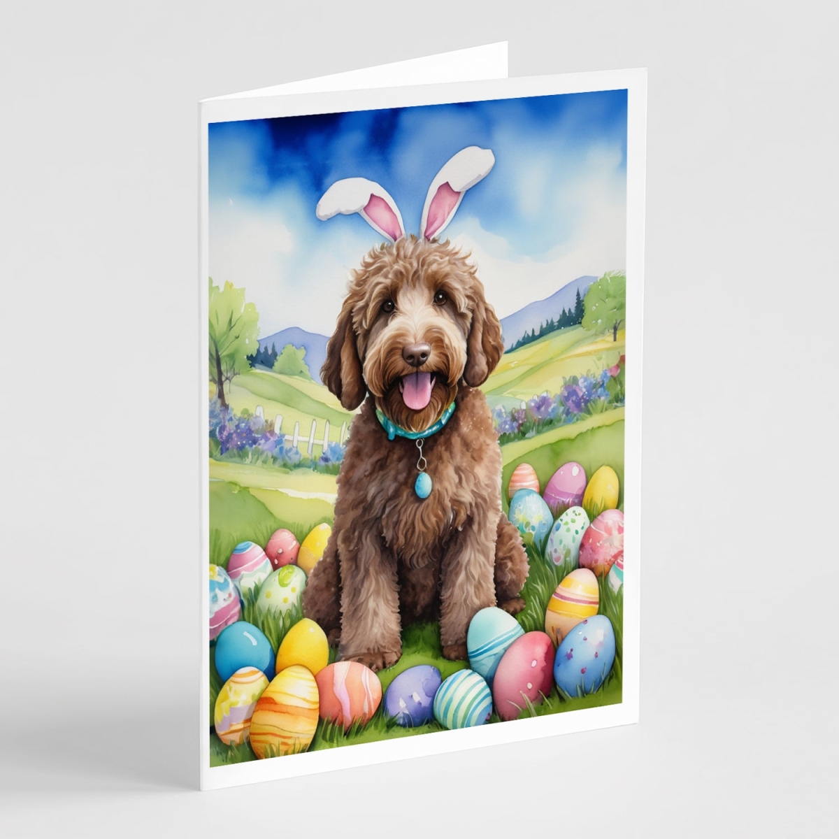 5 x 7 in. Labradoodle Easter Egg Hunt Greeting Cards - Pack of 8