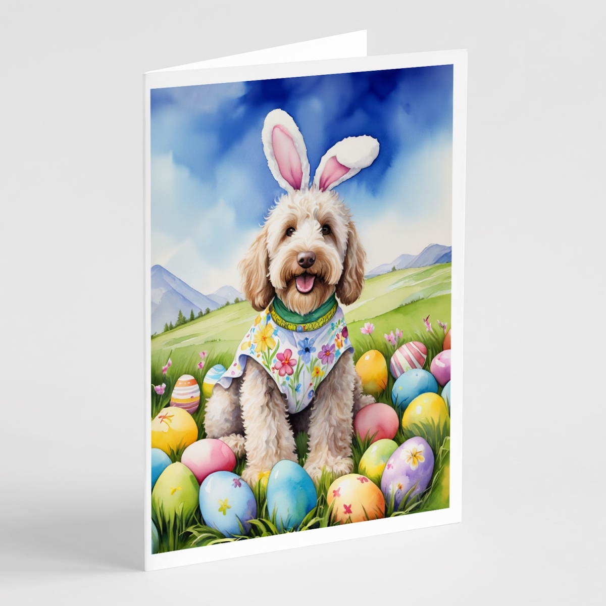 DAC5100GCA7P 5 x 7 in. Labradoodle Easter Egg Hunt Greeting Cards - Pack of 8