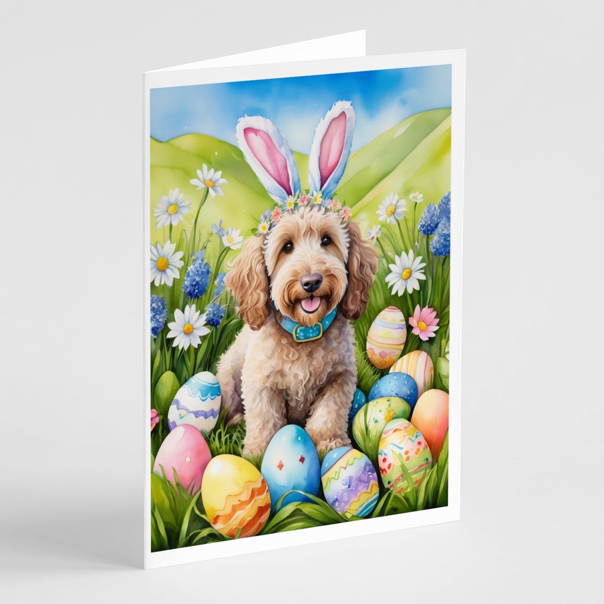 5 x 7 in. Labradoodle Easter Egg Hunt Greeting Cards - Pack of 8