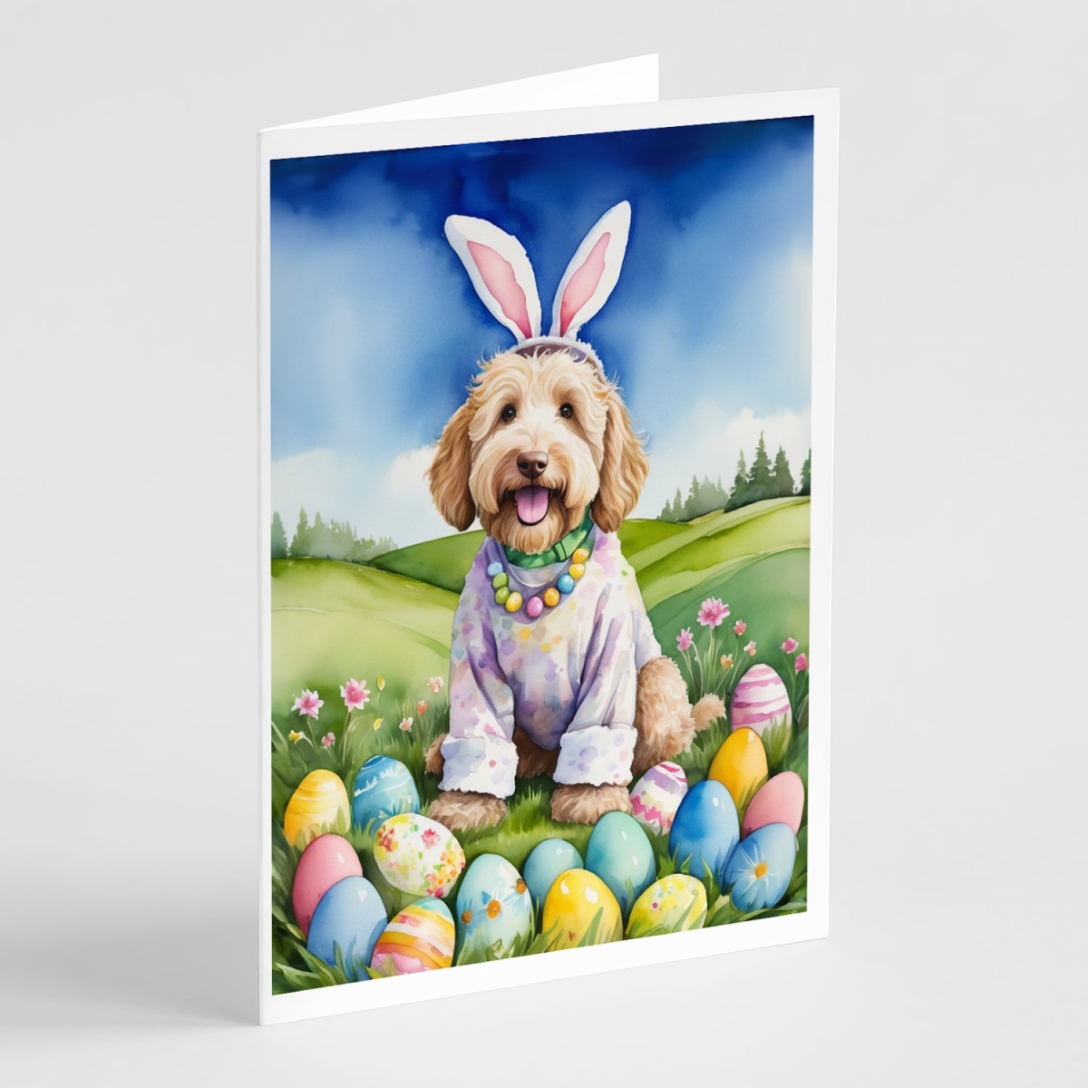 5 x 7 in. Labradoodle Easter Egg Hunt Greeting Cards - Pack of 8
