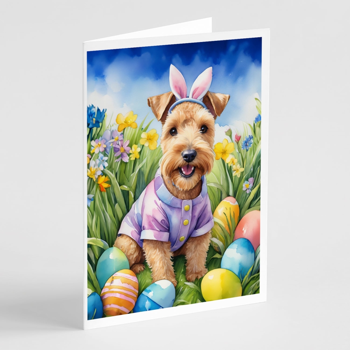 5 x 7 in. Lakeland Terrier Easter Egg Hunt Greeting Cards - Pack of 8