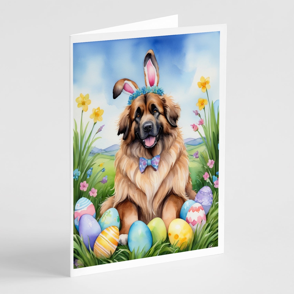 5 x 7 in. Leonberger Easter Egg Hunt Greeting Cards - Pack of 8