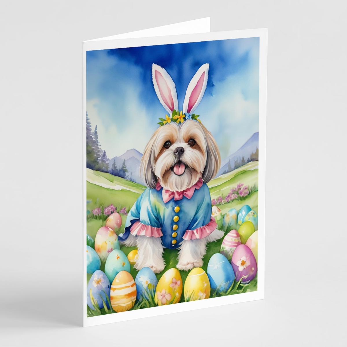 DAC5107GCA7P 5 x 7 in. Lhasa Apso Easter Egg Hunt Greeting Cards - Pack of 8