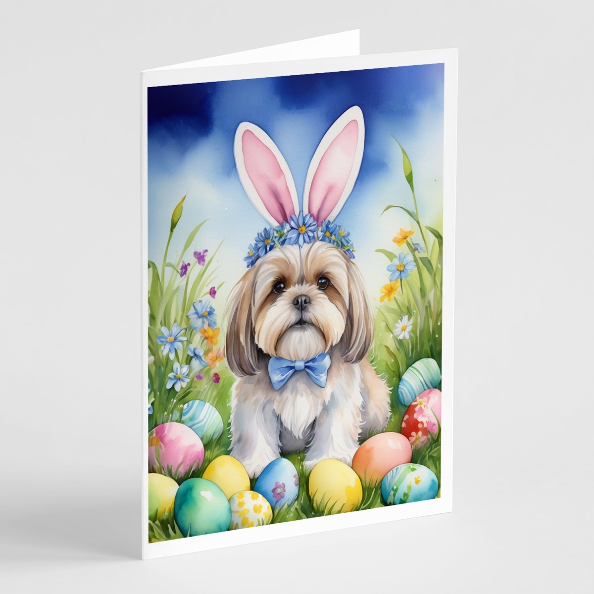 DAC5109GCA7P 5 x 7 in. Lhasa Apso Easter Egg Hunt Greeting Cards - Pack of 8