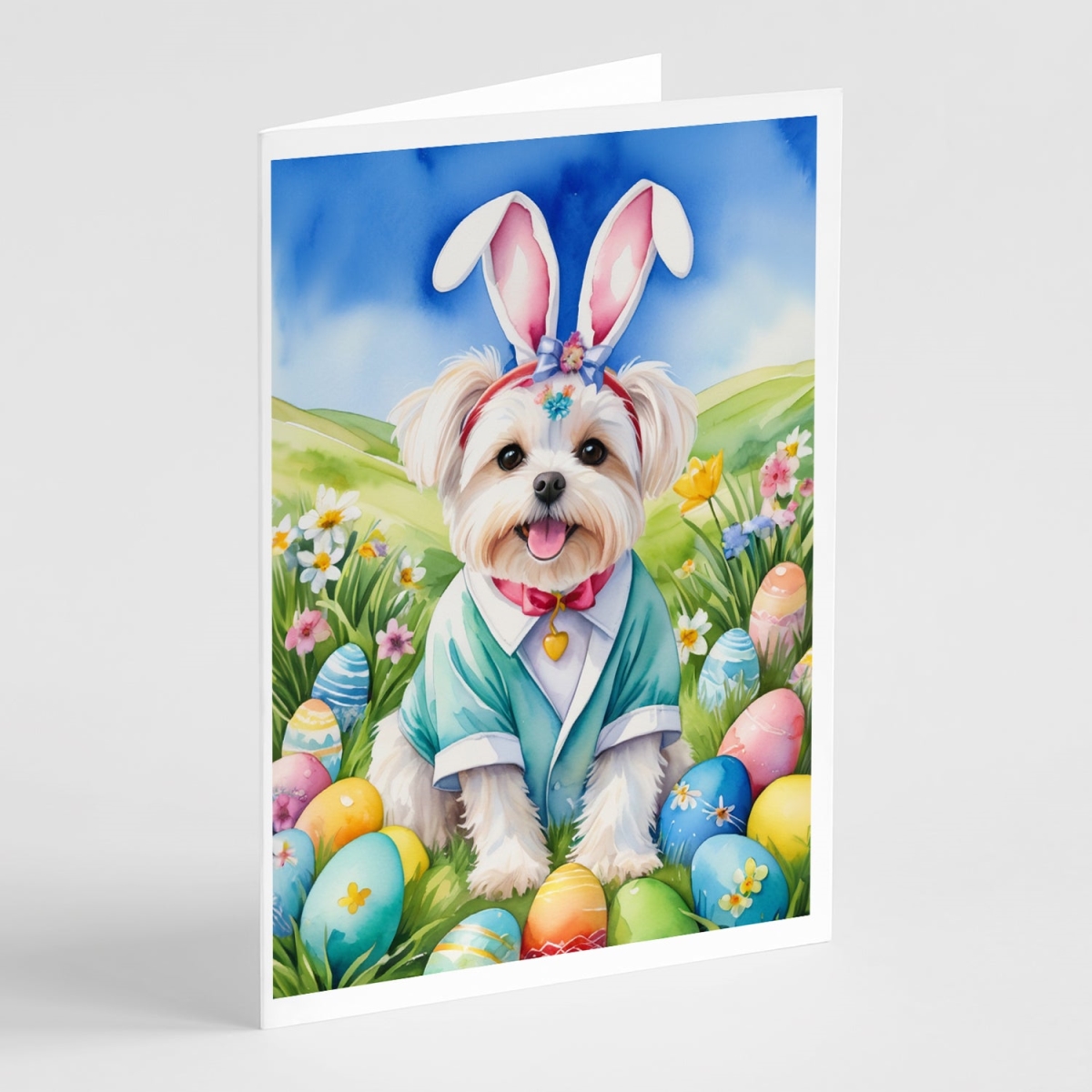 5 x 7 in. Maltese Easter Egg Hunt Greeting Cards - Pack of 8