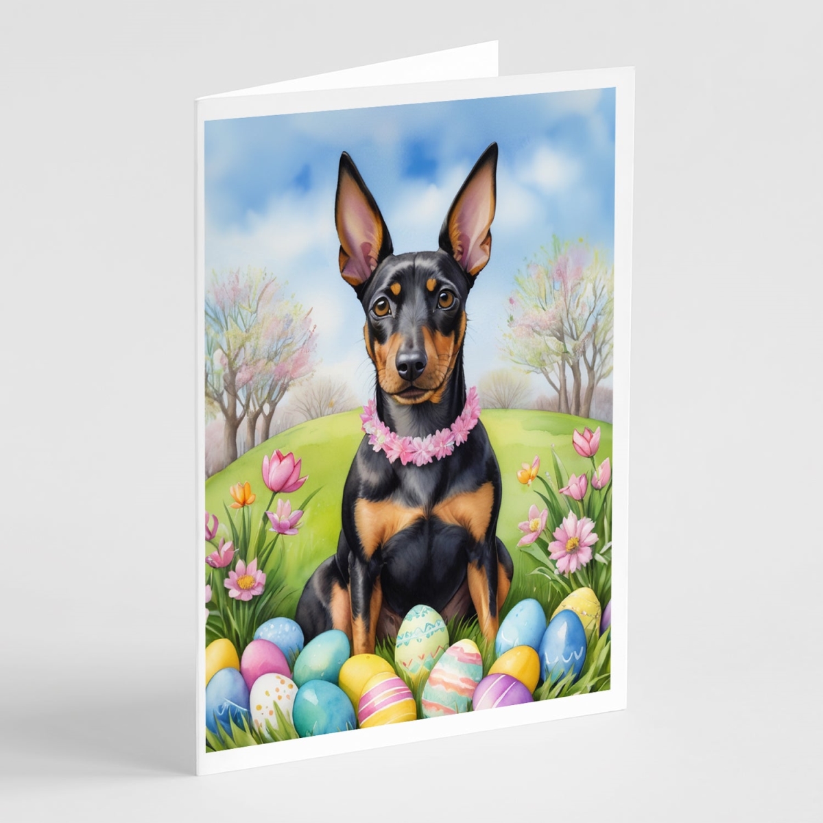 DAC5113GCA7P 5 x 7 in. Manchester Terrier Easter Egg Hunt Greeting Cards - Pack of 8