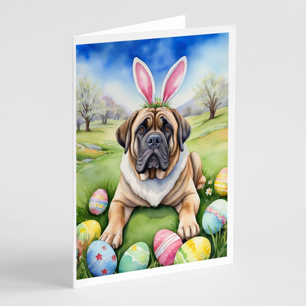 5 x 7 in. Mastiff Easter Egg Hunt Greeting Cards - Pack of 8