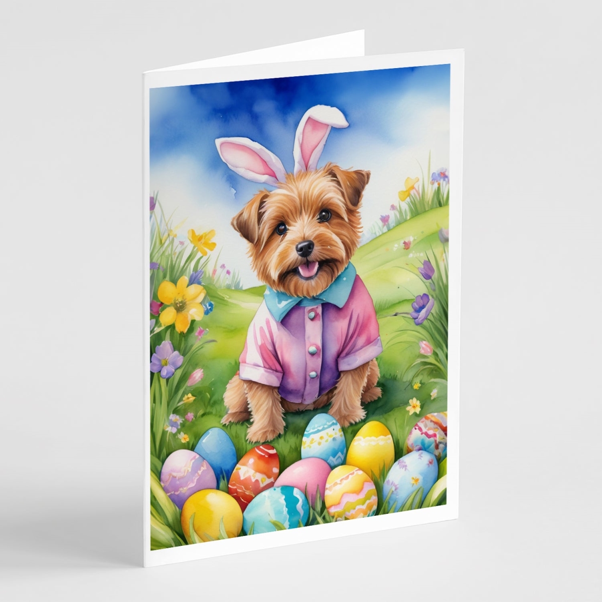 5 x 7 in. Norfolk Terrier Easter Egg Hunt Greeting Cards - Pack of 8