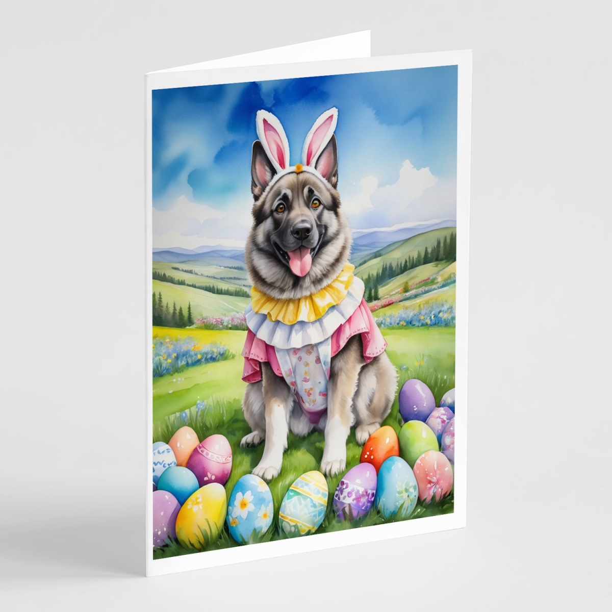 DAC5123GCA7P 5 x 7 in. Norwegian Elkhound Easter Egg Hunt Greeting Cards - Pack of 8