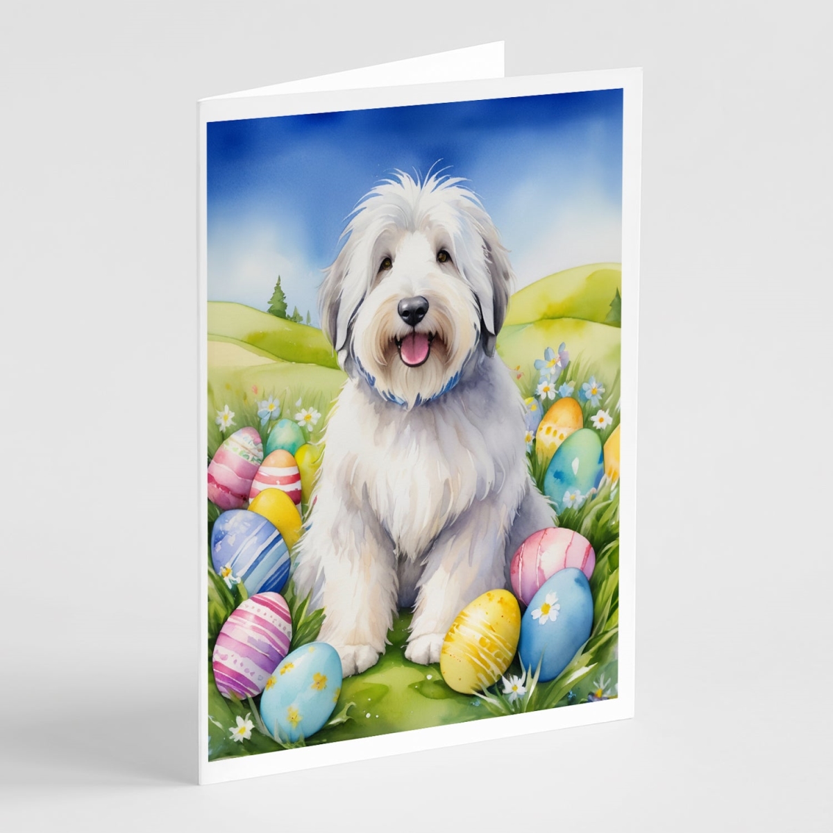 DAC5127GCA7P 5 x 7 in. Old English Sheepdog Easter Egg Hunt Greeting Cards - Pack of 8
