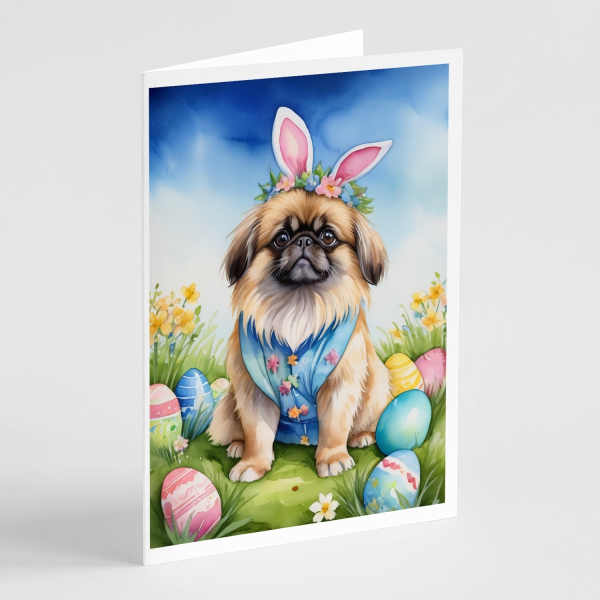 DAC5130GCA7P 5 x 7 in. Pekingese Easter Egg Hunt Greeting Cards - Pack of 8
