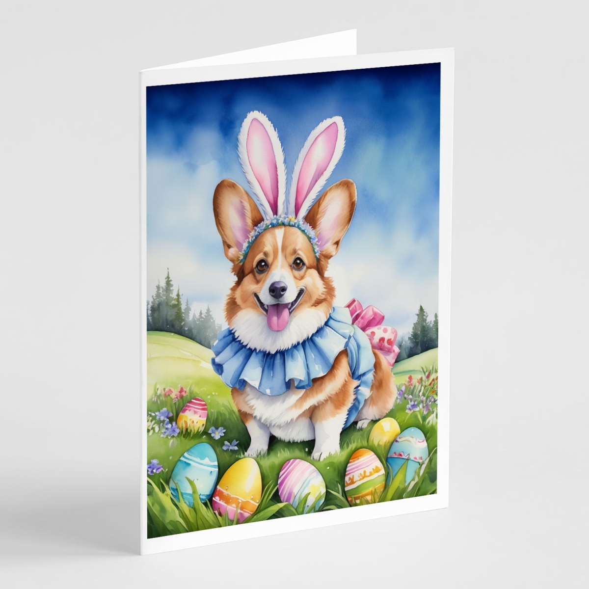 5 x 7 in. Corgi Easter Egg Hunt Greeting Cards - Pack of 8