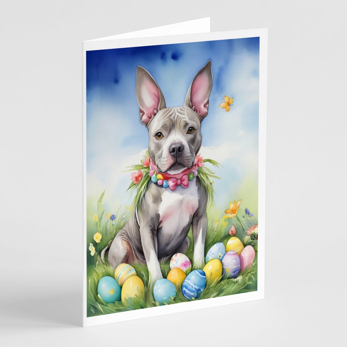 DAC5132GCA7P 5 x 7 in. Pit Bull Terrier Easter Egg Hunt Greeting Cards - Pack of 8