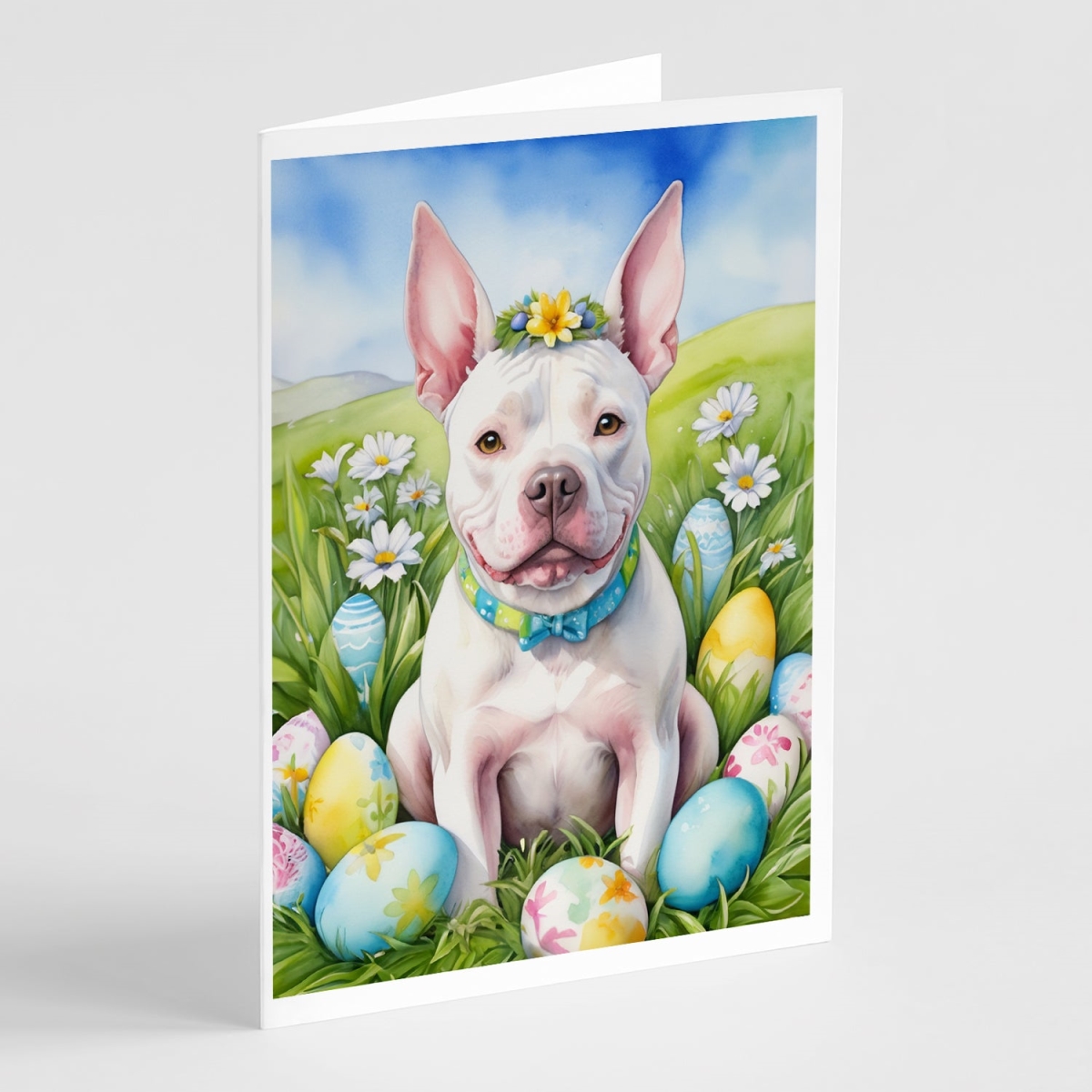 DAC5133GCA7P 5 x 7 in. Pit Bull Terrier Easter Egg Hunt Greeting Cards - Pack of 8
