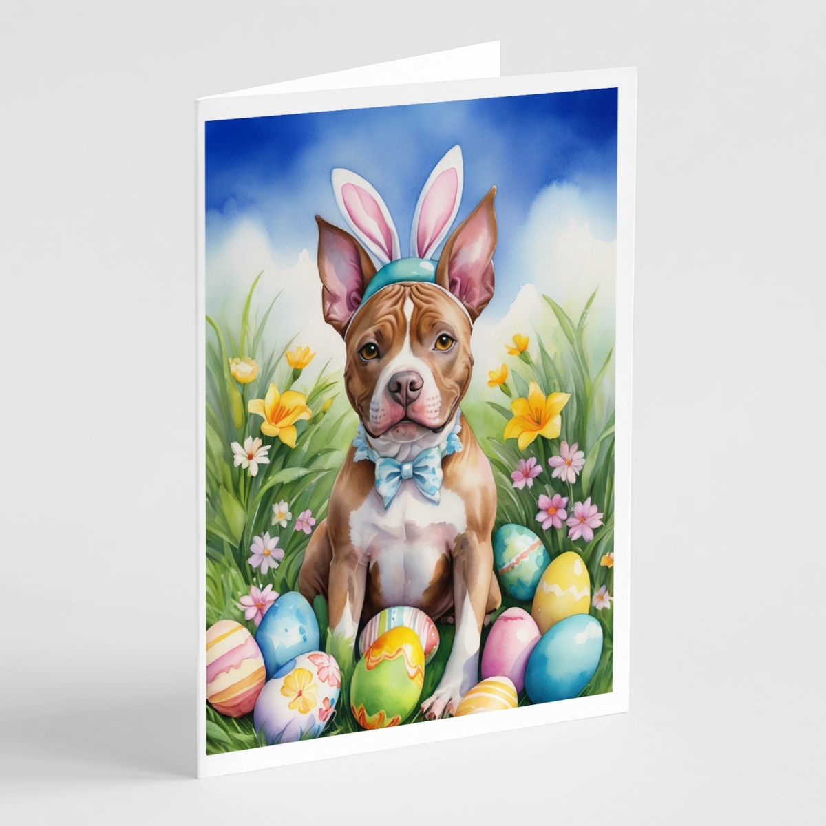 5 x 7 in. Pit Bull Terrier Easter Egg Hunt Greeting Cards - Pack of 8