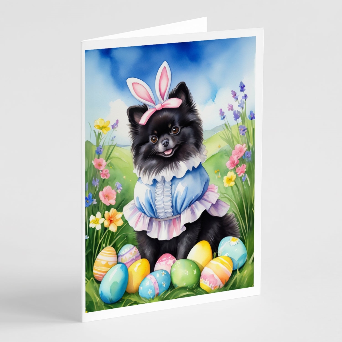 DAC5136GCA7P 5 x 7 in. Pomeranian Easter Egg Hunt Greeting Cards - Pack of 8