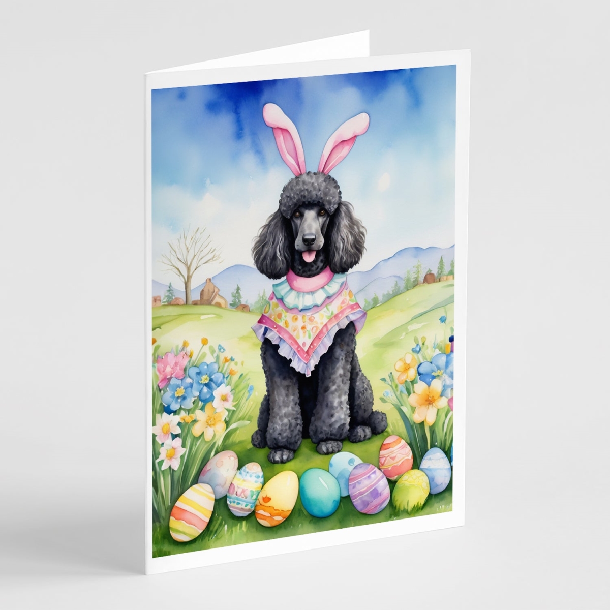 DAC5138GCA7P 5 x 7 in. Black Poodle Easter Egg Hunt Greeting Cards - Pack of 8