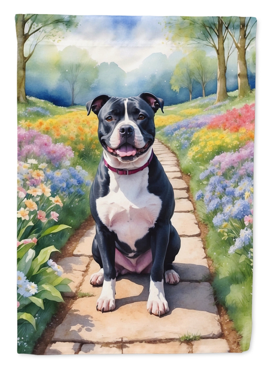 DAC6722CHF 40 x 28 in. Staffordshire Bull Terrier Spring Path House Flag