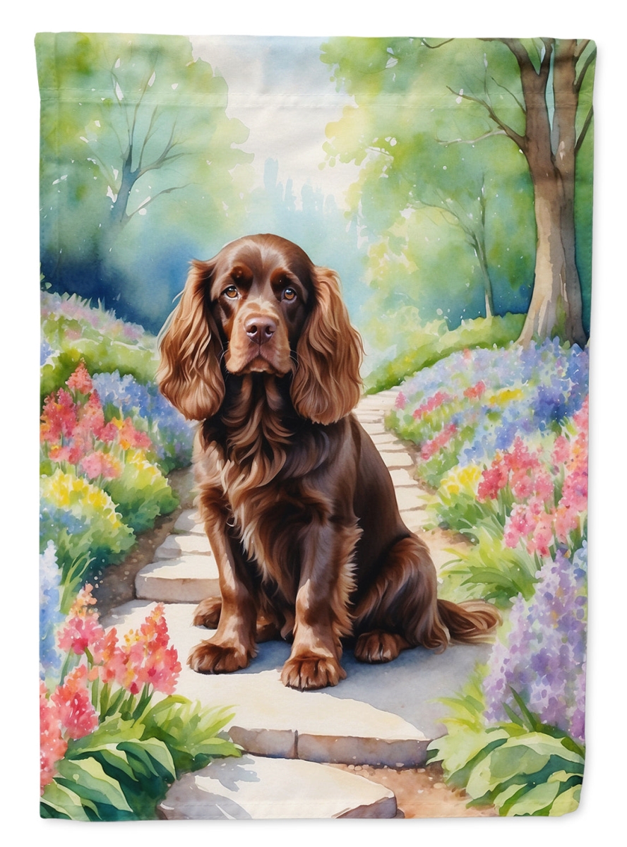 DAC6723CHF 40 x 28 in. Sussex Spaniel Spring Path House Flag