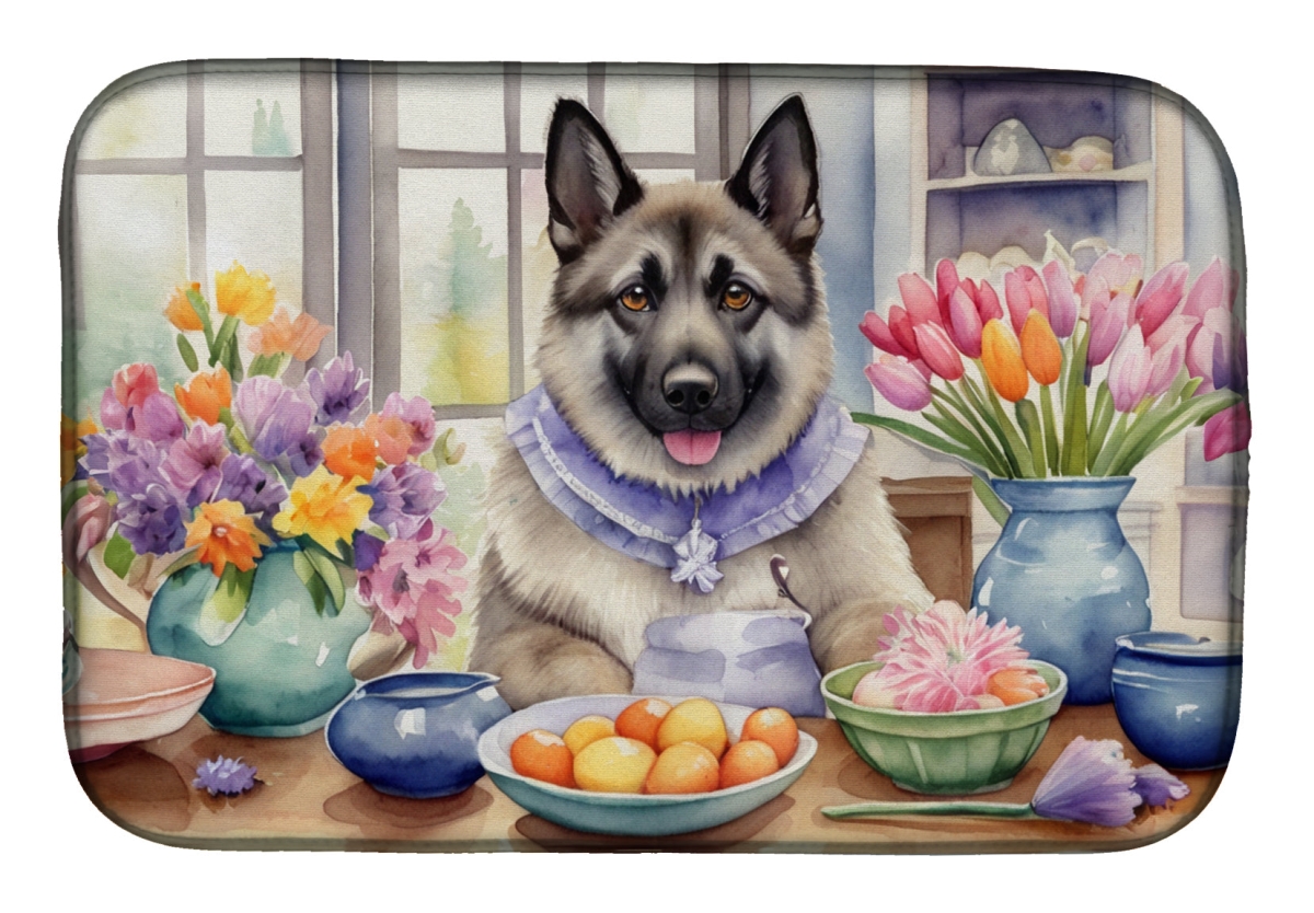 Picture of Carolines Treasures DAC6859DDM 21 x 14 in. Decorating Easter Norwegian Elkhound Dish Drying Mat