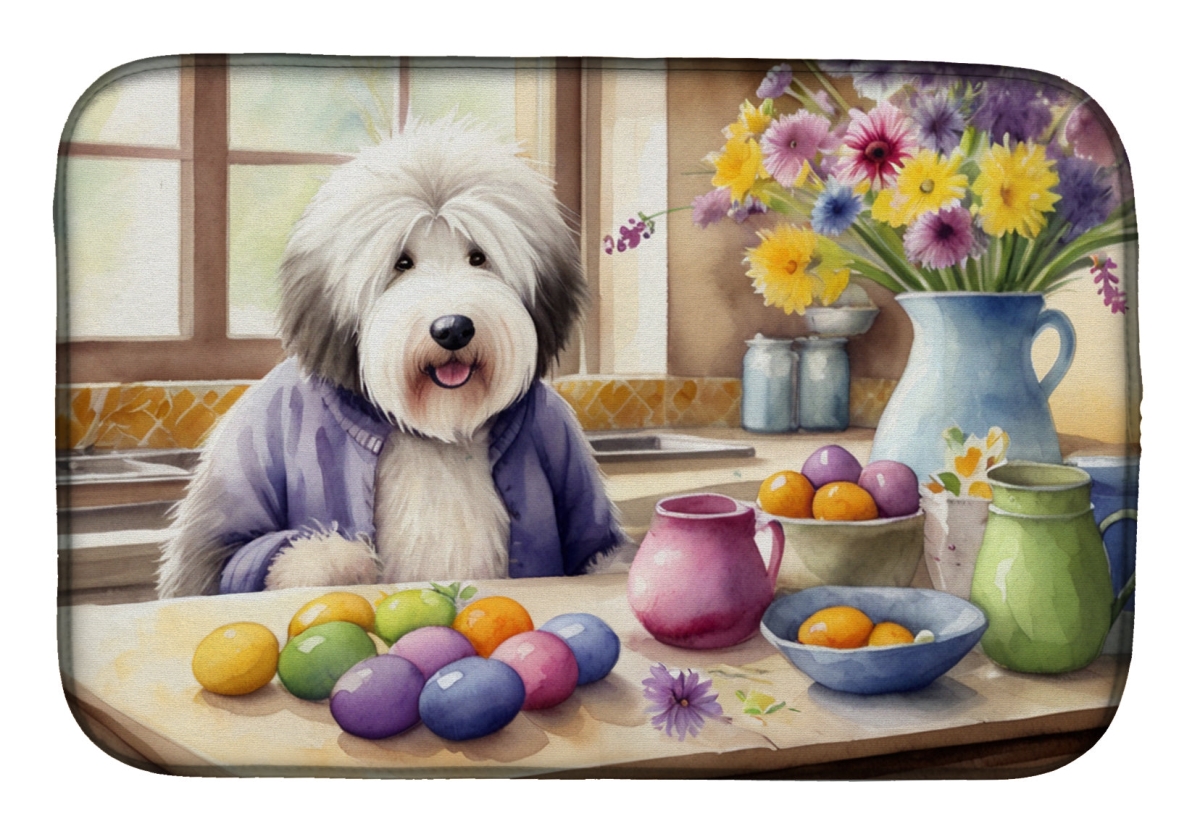 Picture of Carolines Treasures DAC6863DDM 21 x 14 in. Decorating Easter Old English Sheepdog Dish Drying Mat